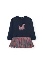 Vestido azul marino niña Boboli con detalles de perro